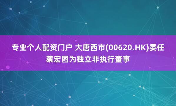 专业个人配资门户 大唐西市(00620.HK)委任蔡宏图为独立非执行董事